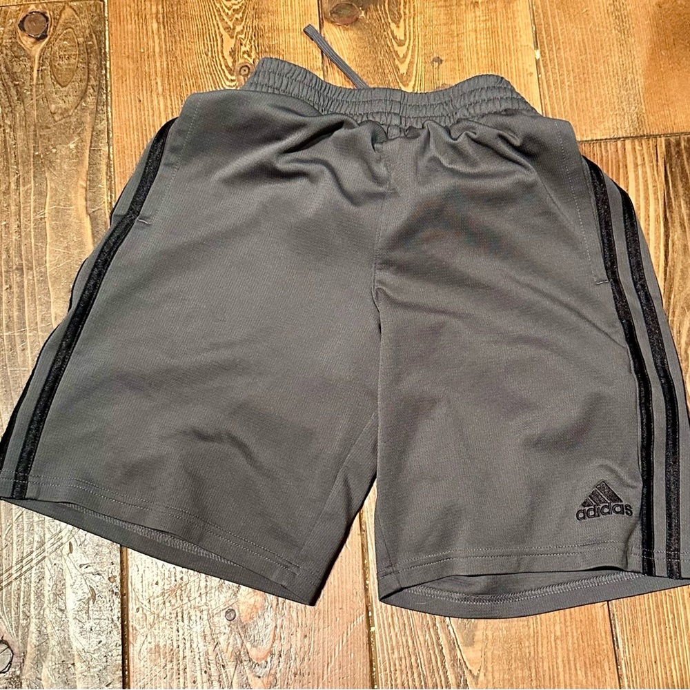 Adidas Boys Charcoal Shorts with Black Stripes